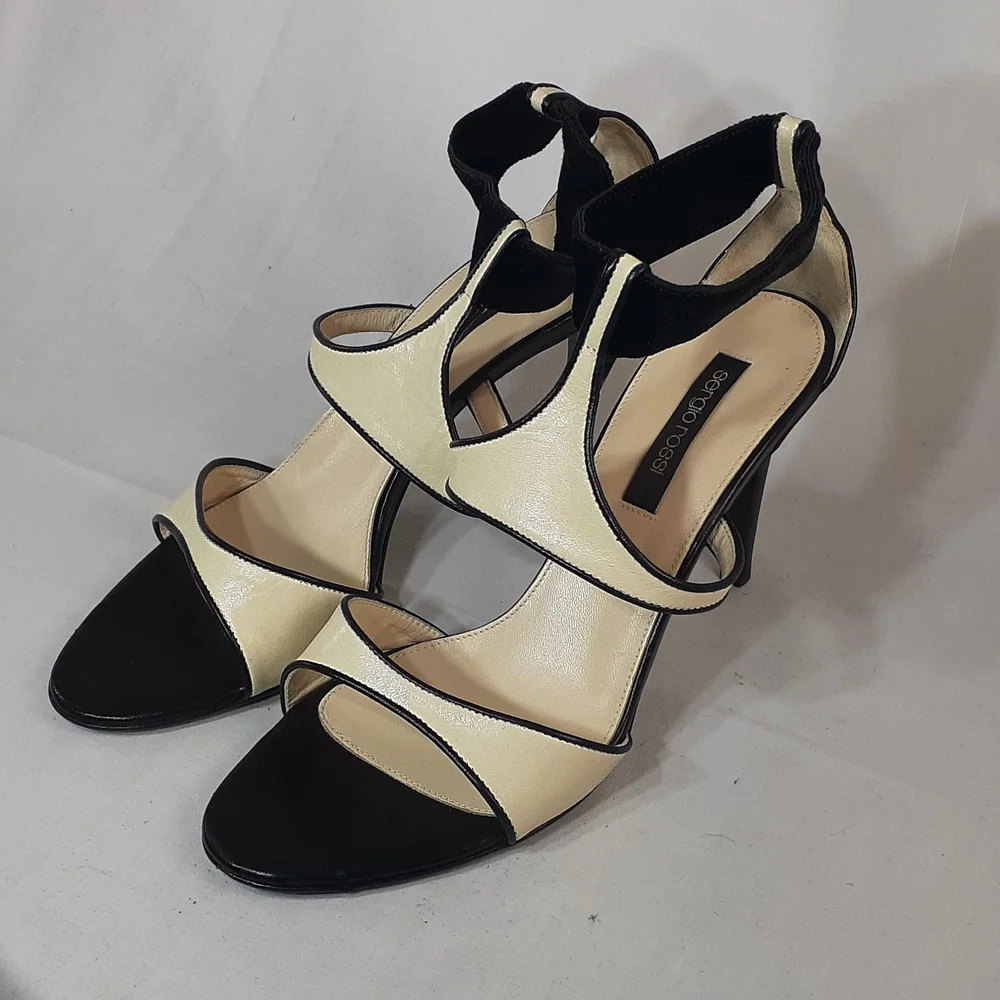 Sergio Rossi cream and black leather heels size 36.5 size 6.5 - Picture 3 of 10
